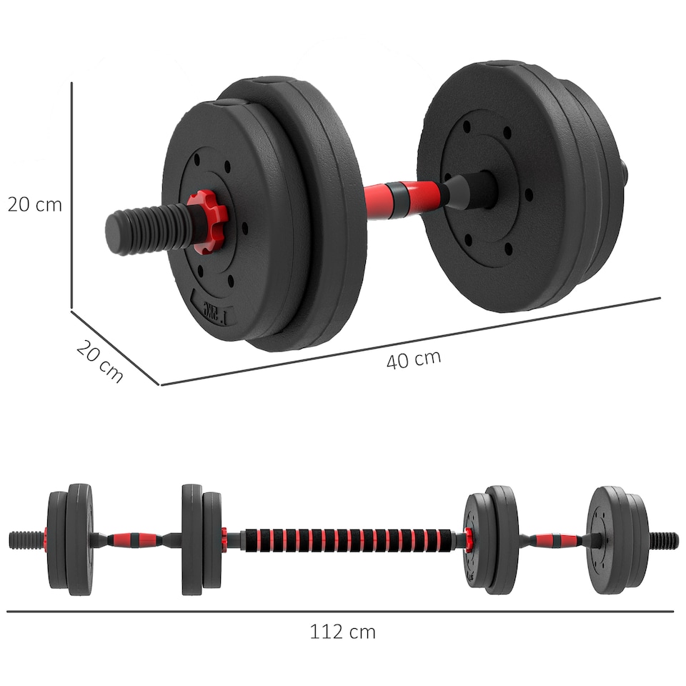image 1 of HOMCOM 15kg 2 in 1 Adjustable Dumbbells Weight Set, Dumbbell Hand Weight Barbell for Body Fitness, Lifting Training for Home, Office, Gym, Black