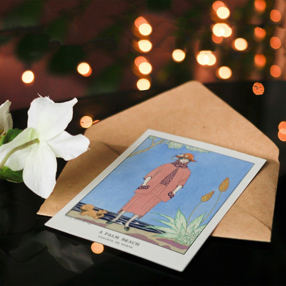 image 1 of George Barbier Art Card A Palm Beach Vintage Fashion Advert