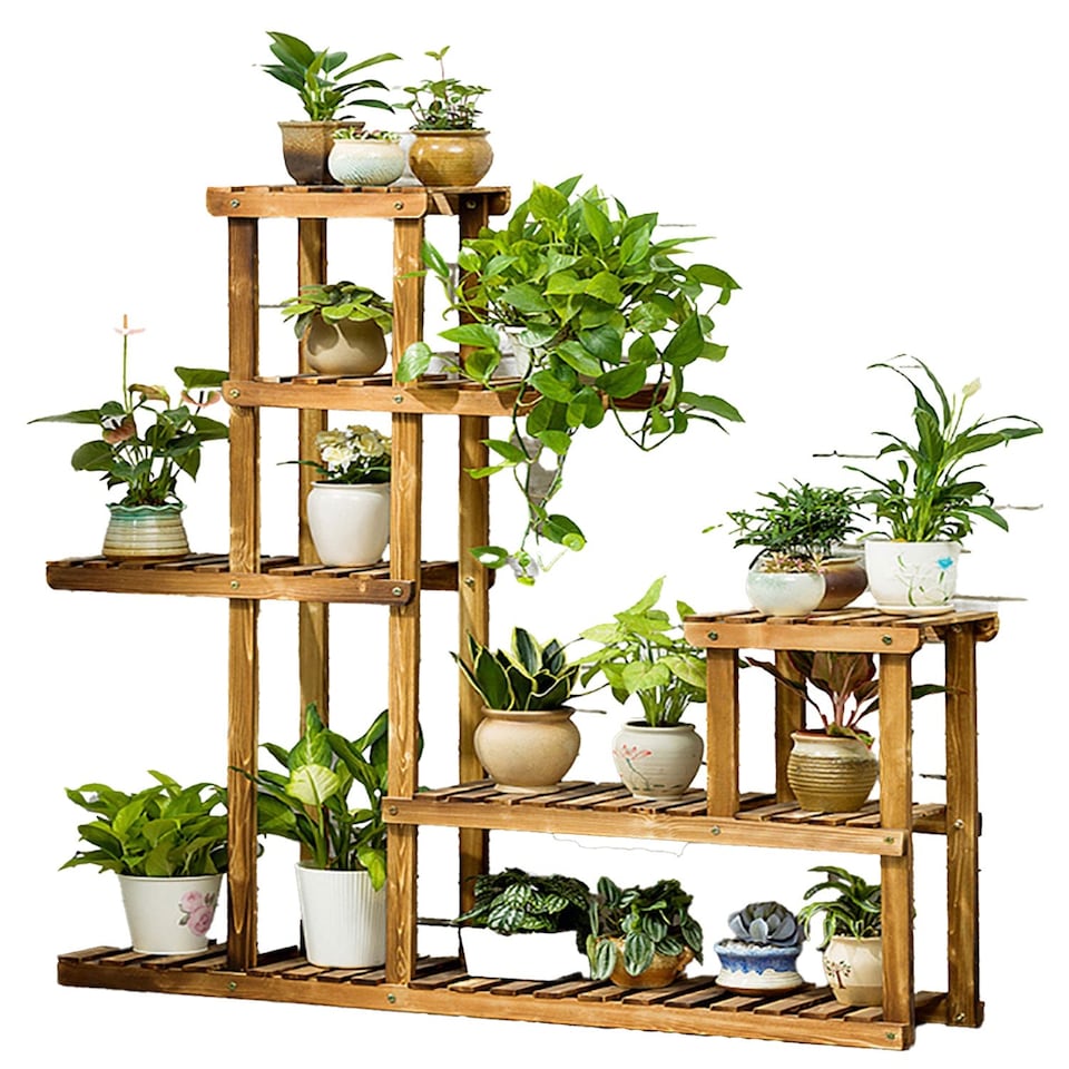 image 1 of Neo 6 Tier Wooden Plant Stand for Balcony Indoor Garden & Patio Outdoor Flower Shelf Display Rack