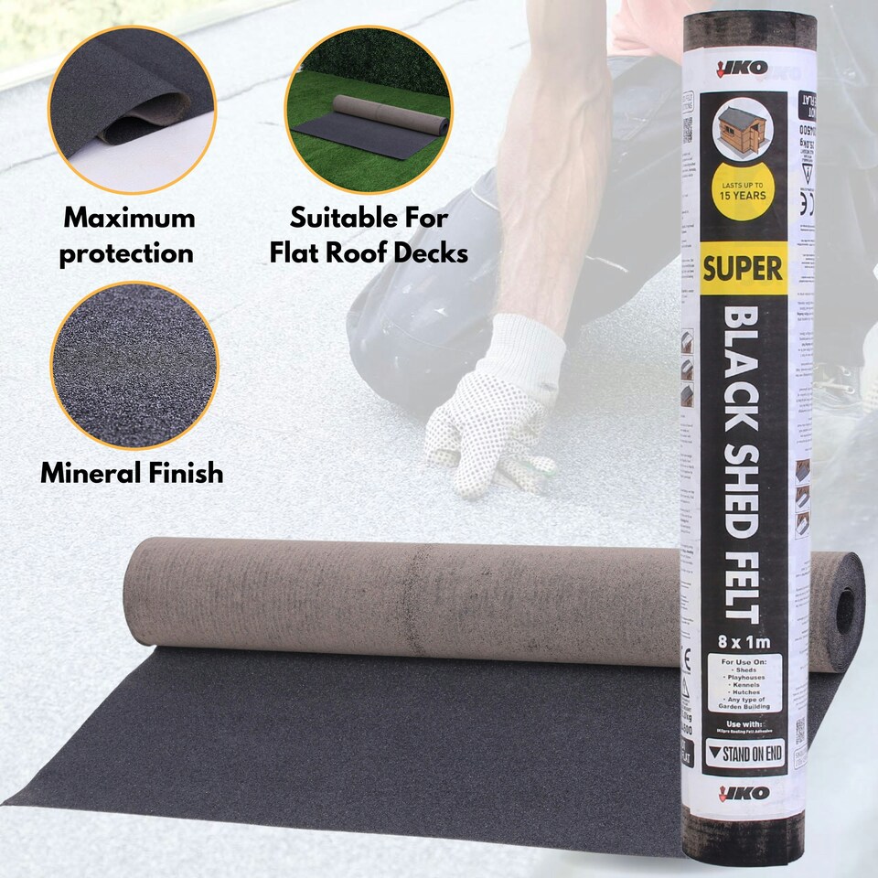image 1 of NOVECRAFTO Polyester Shed Roofing Felt – Heavy-Duty Weatherproof Roof Felt Roll for Summerhouses, Sheds & Kennels – Premium Long-Life Roof Covering Black | 8m x 1m