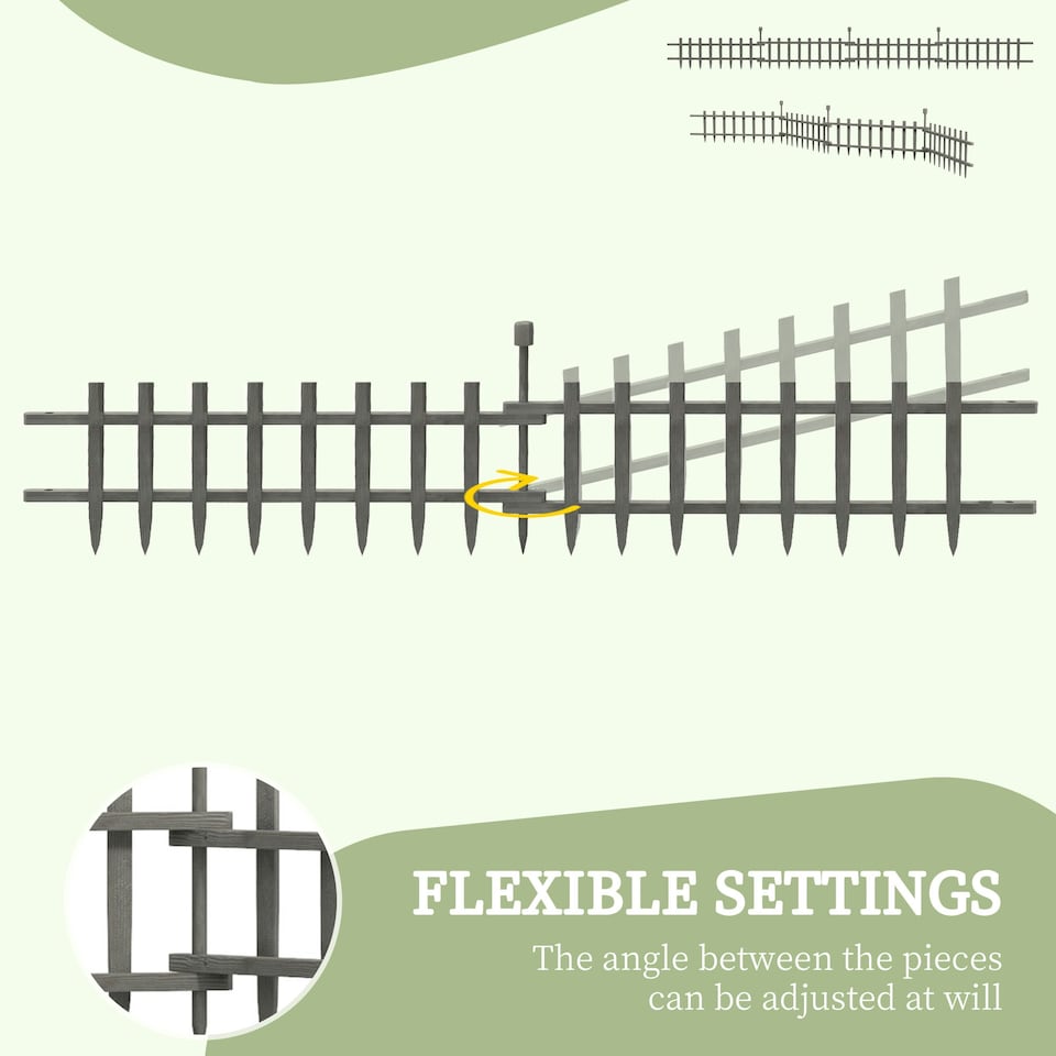 image 1 of Outsunny Decorative Garden Fencing, Wooden Landscape Edging, Grey