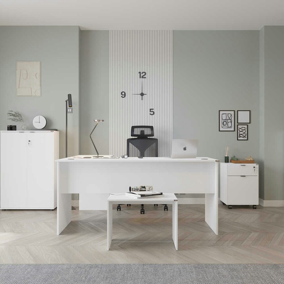 image 1 of Adore Rio Matt White Corner Desk - Large Reversible Office Desk White