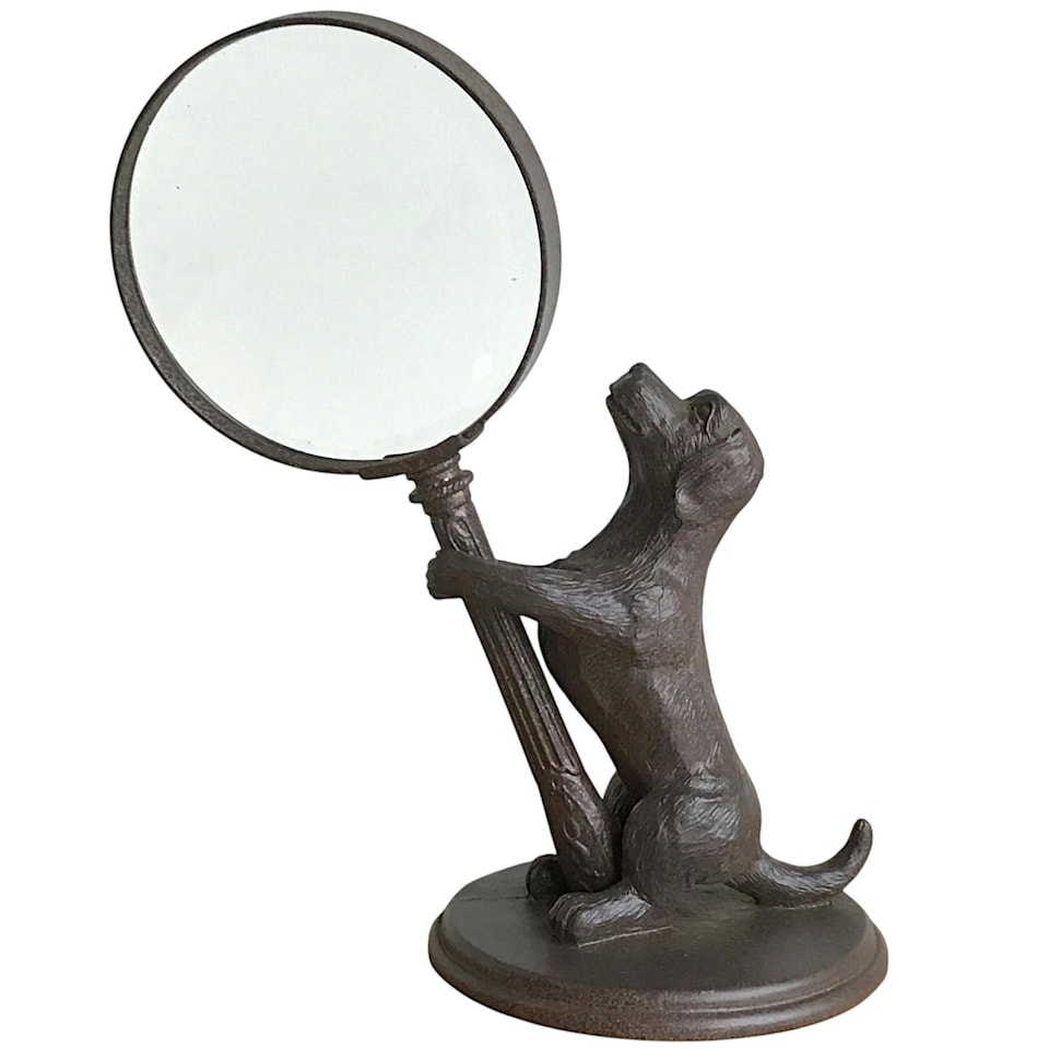 image 1 of Bronze Effect Dog Holding Magnifying Glass Figurine