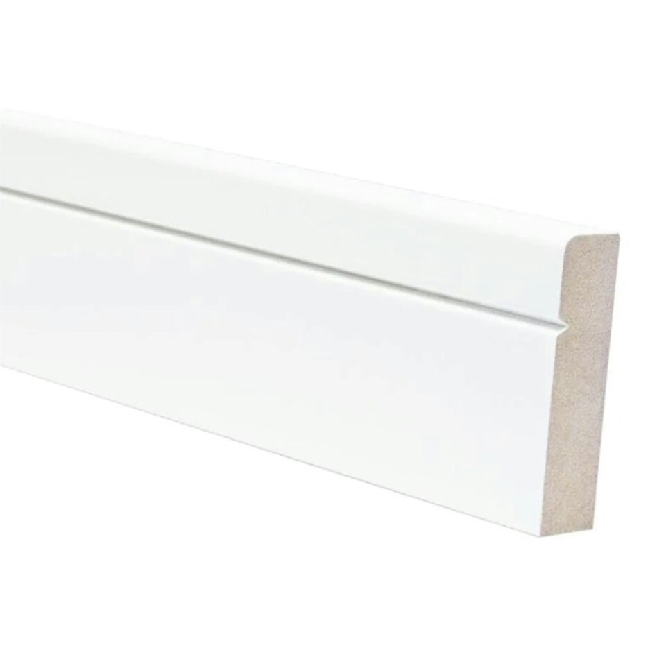 image 1 of PACK OF 15 (Total 15 Units) - 18mm x 68mm White Primed MDF Rounded One Edge V Groove Architrave - 4400mm Length