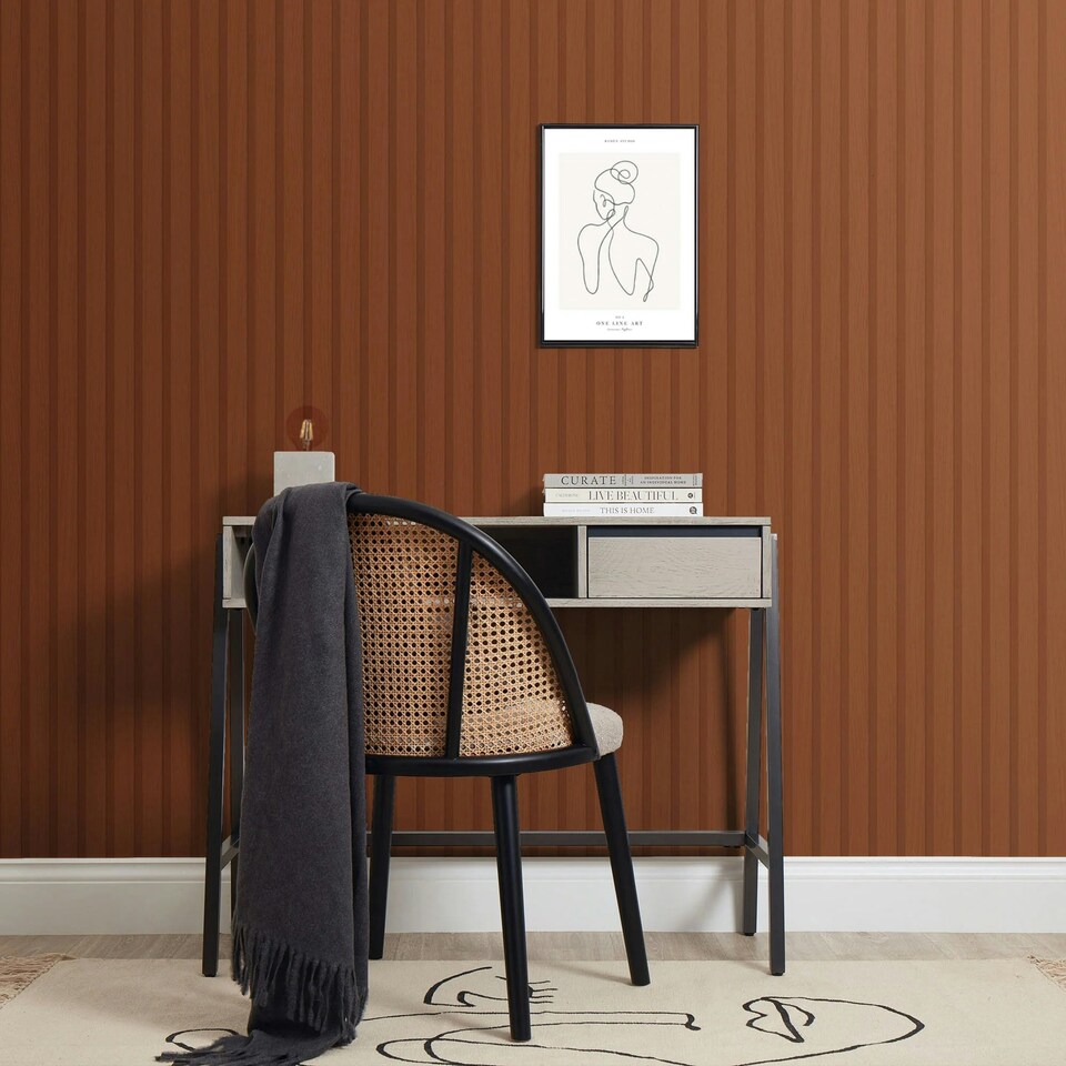 image 1 of Contemporary Wood Slat Wallpaper in Terracotta Multi