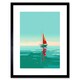 image 1 of A Sailboat a Red Sail Sailing a Calm Sea 9x7" Black Framed Wall Art Print