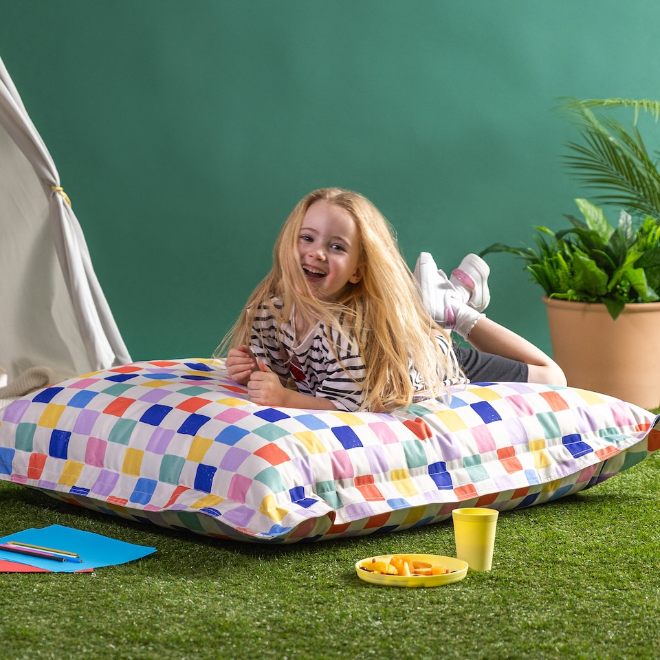 image 1 of icon Kids Giant Floor Cushion Checkfetti Print Multi Coloured