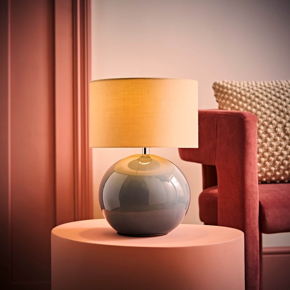 image 1 of ValueLights Bosco Eucalyptus Ceramic Table Lamp with Natural Drum Shade
