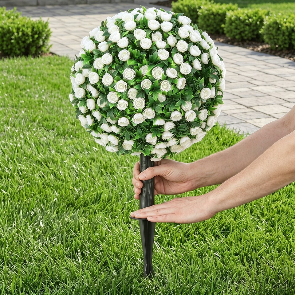 image 1 of HOMCOM Artificial Rose Topiary, UV Resistant, 2-Pack, 55 cm