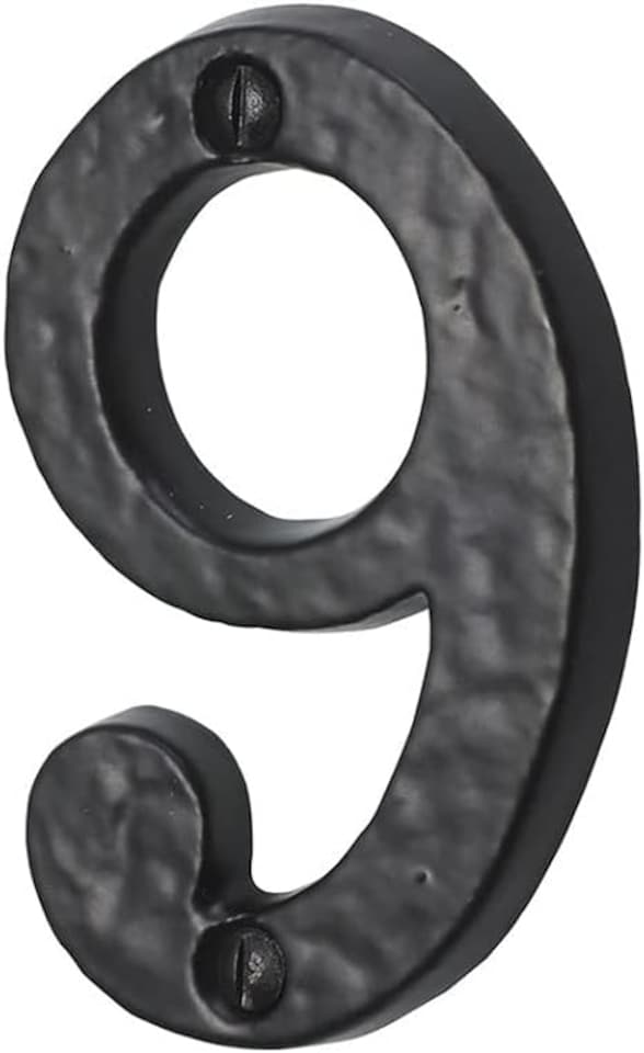 image 1 of 3 Inch Antique Black Cast Iron House Number 9 – Door Numeral with Matching Screws for Front Door, Gate & Wall