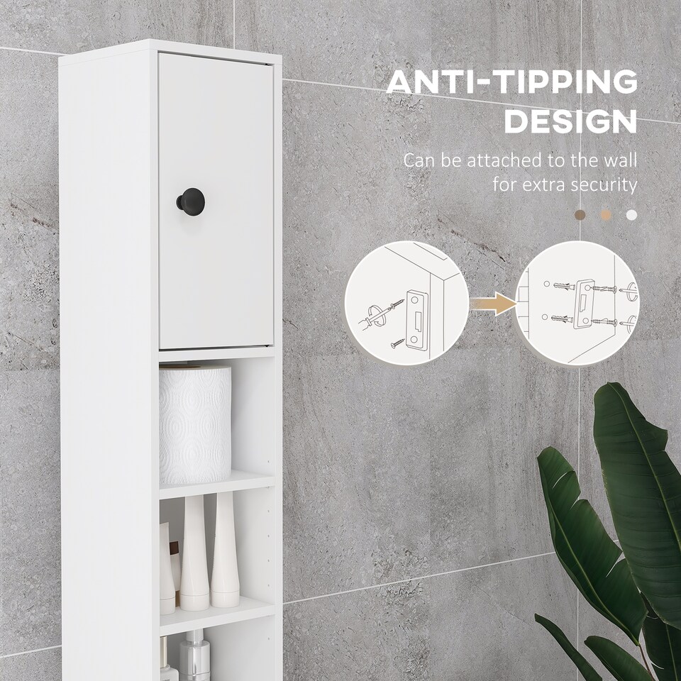 image 1 of kleankin Slim Bathroom Cabinet, Toilet Roll Storage w/ Open Shelves, White