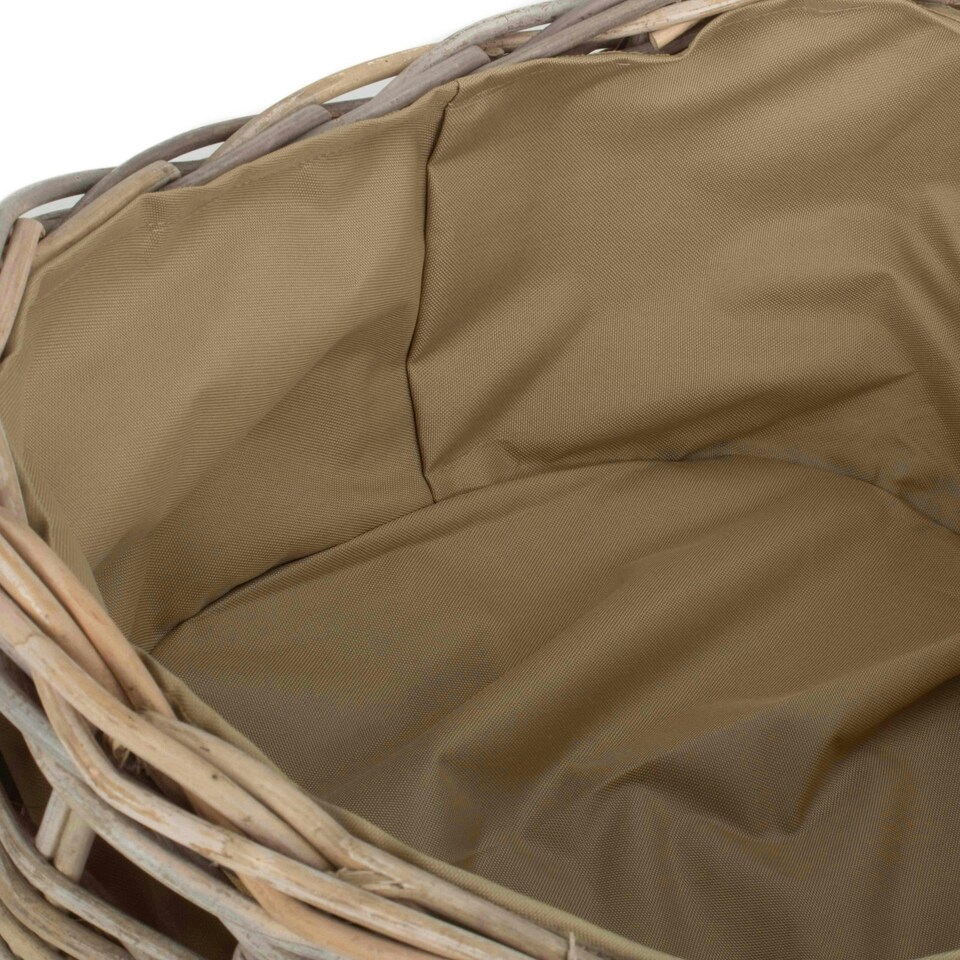 image 1 of Small Boat Shaped Rattan Log Basket with Hessian Lining