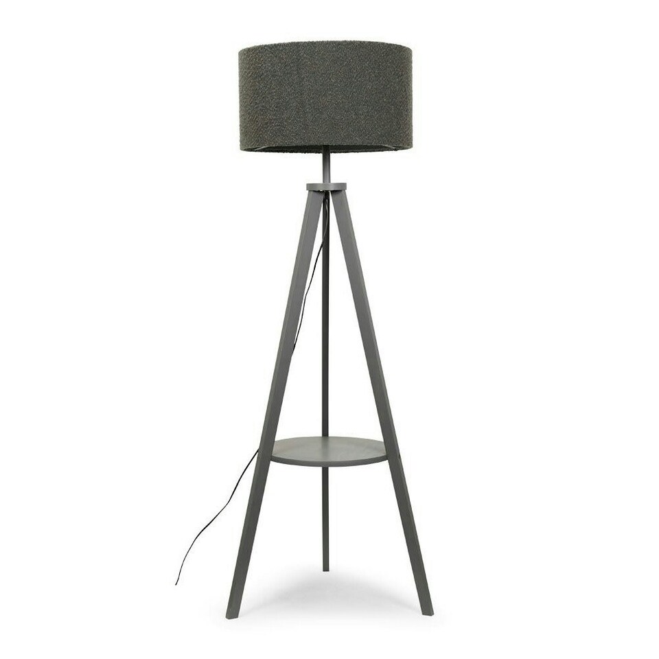 image 1 of ValueLights Morrigan Grey Wood Tripod Floor Lamp Boucle Shade & Bulb Grey
