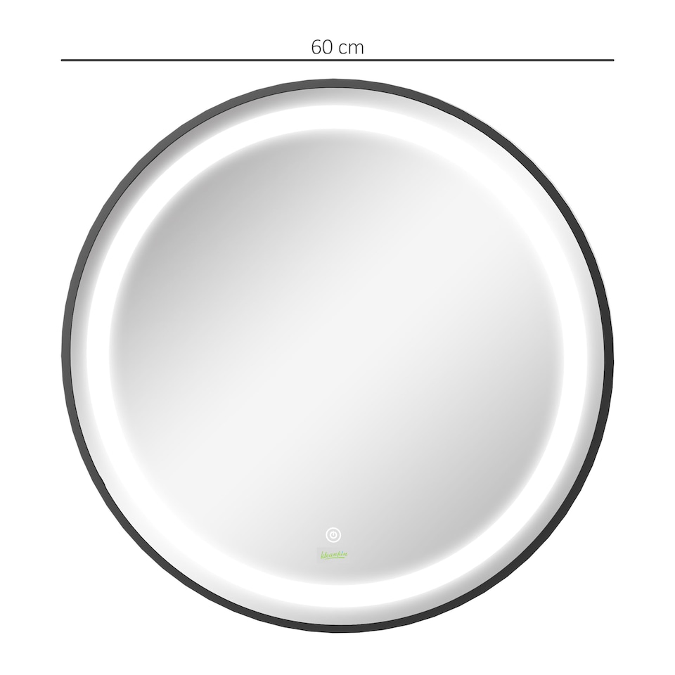 image 1 of kleankin Round LED Bathroom Mirror, Dimmable Lighted Wall-Mounted Mirror with 3 Temperature Colours, Memory Function, Hardwired, Black