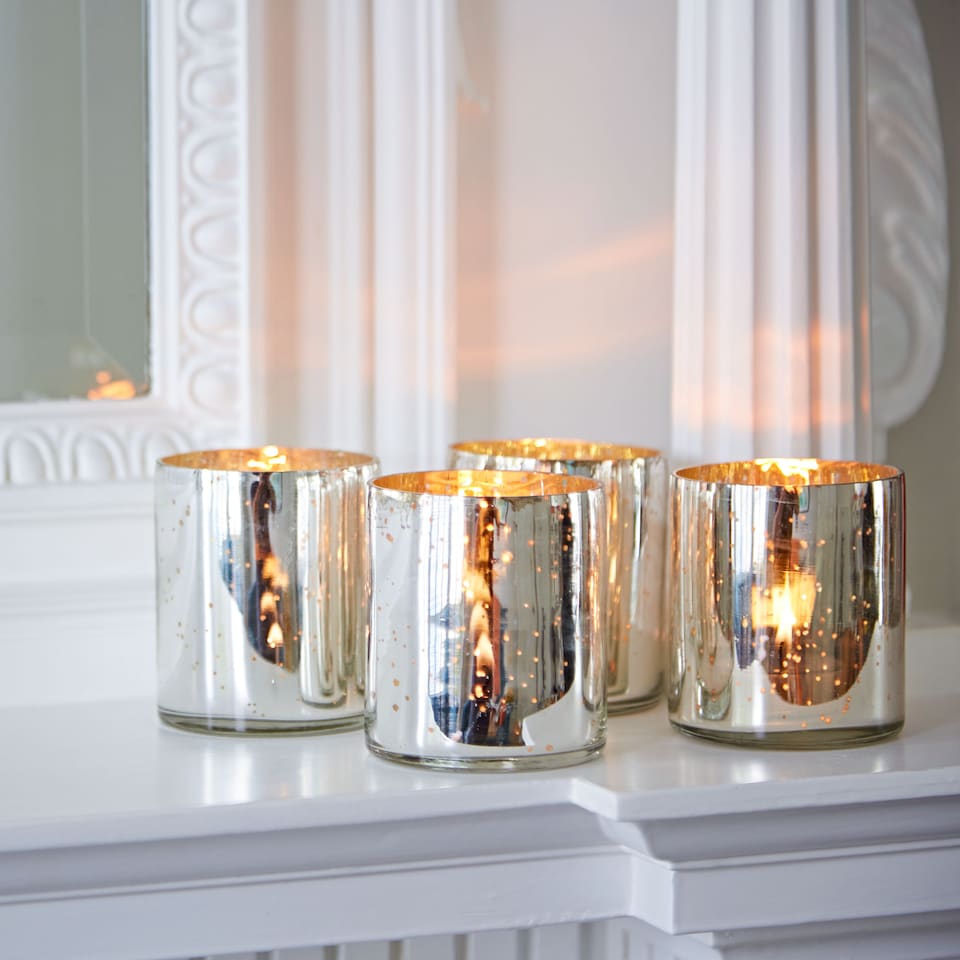 image 1 of Set of 4 Silver Antique Effect Tea Light Holders