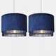 image 1 of Set of 2 Navy Velvet With Chrome Inner Tassled Light Shades | Blue | Chrome | Large | 2