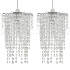 First Choice Lighting Set of 2 Cleared Jewelled Waterfall Light Shades Clear | Chrome