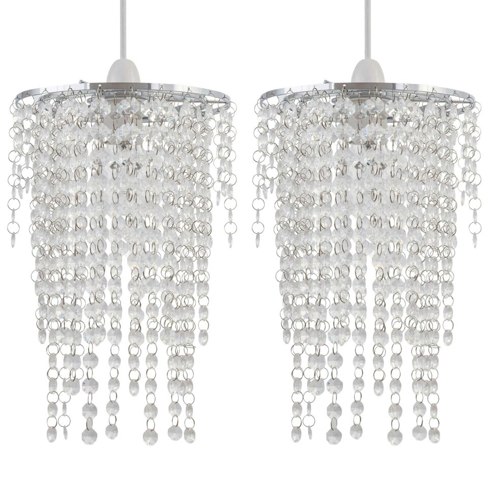 image 1 of First Choice Lighting Set of 2 Cleared Jewelled Waterfall Light Shades Clear | Chrome