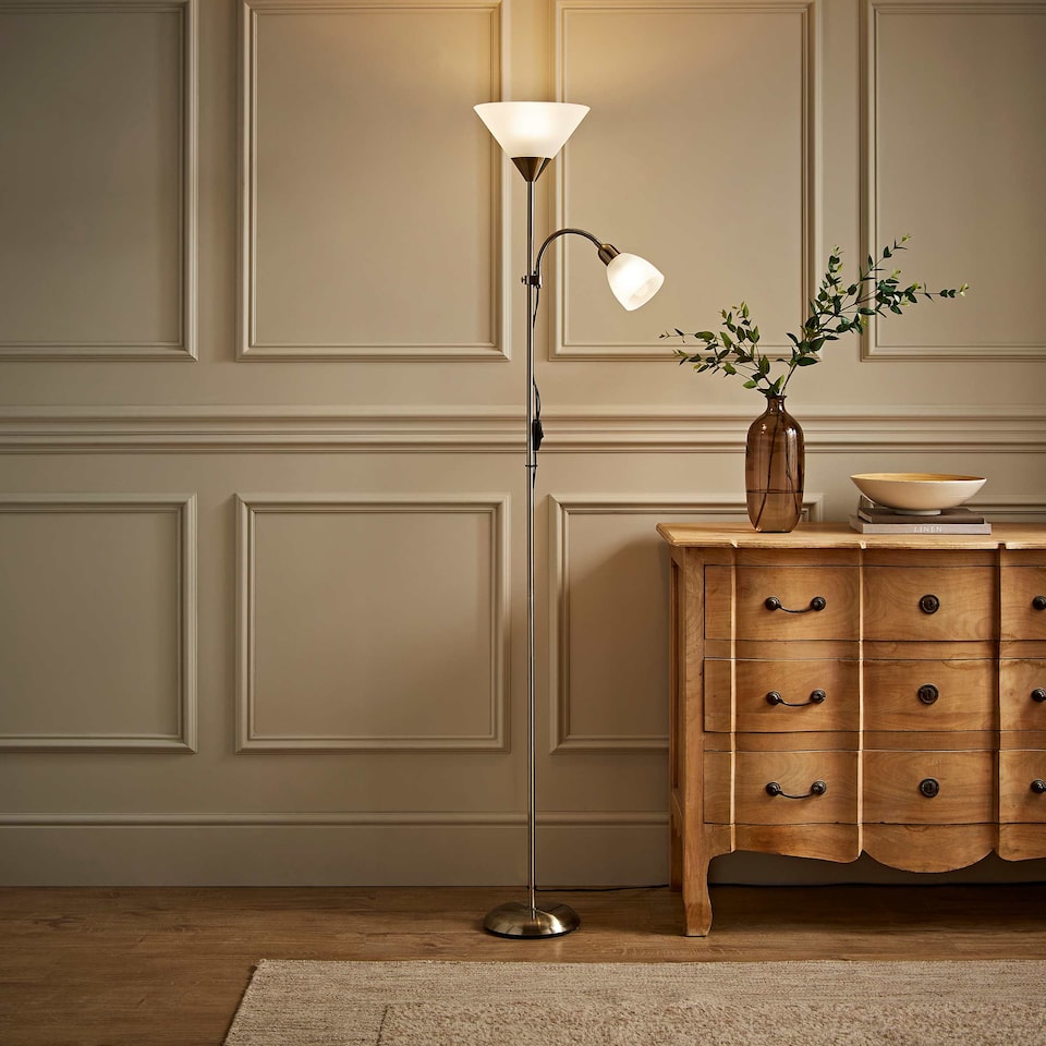 image 1 of ValueLights Mozz Antique Brass Mother and Child Floor Lamp | Bronze