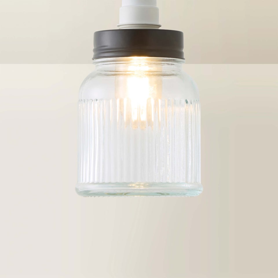 image 1 of ValueLights Ribbed Pattern Glass Jar Pendant Shade Black | Black