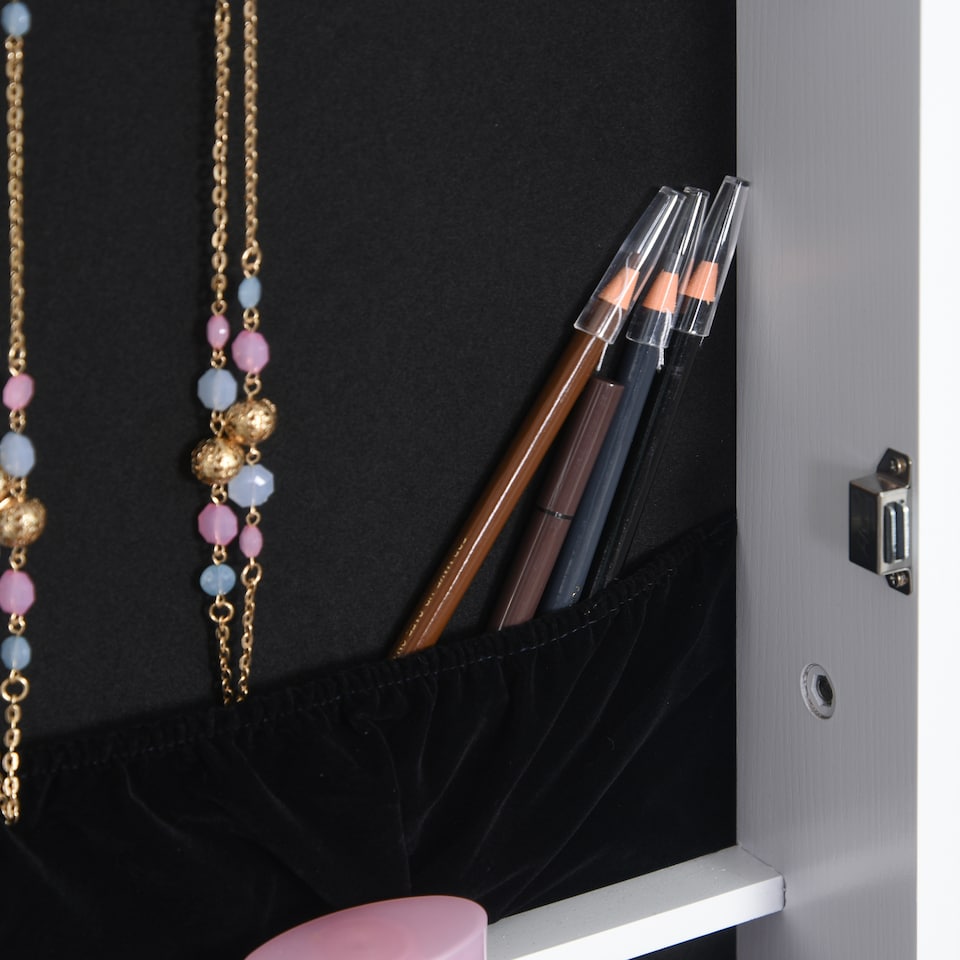 image 1 of HOMCOM Jewelry Cabinet Standing Mirror Full Length Makeup Lockable Armoire Storage Organizer White