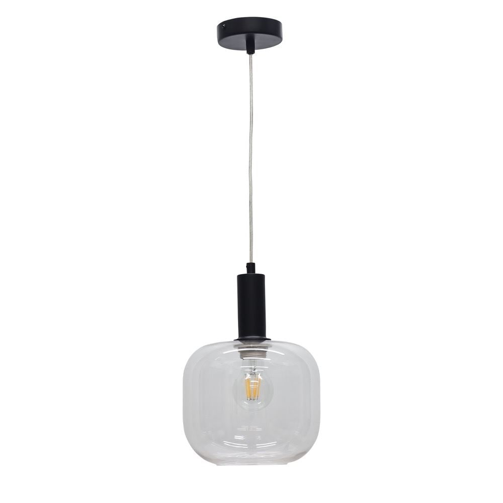 First Choice Lighting Bletch - Clear Glass Black Deco Pendant Fitting