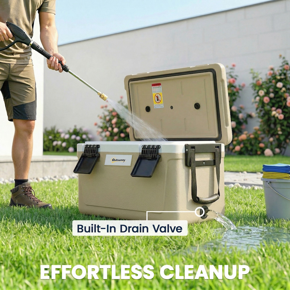 image 1 of Outsunny 42.6L Insulated Cool Box, Portable Ice Cooler with Handle | Brown | Khaki | 66.6 x 38.5 x 40 cm