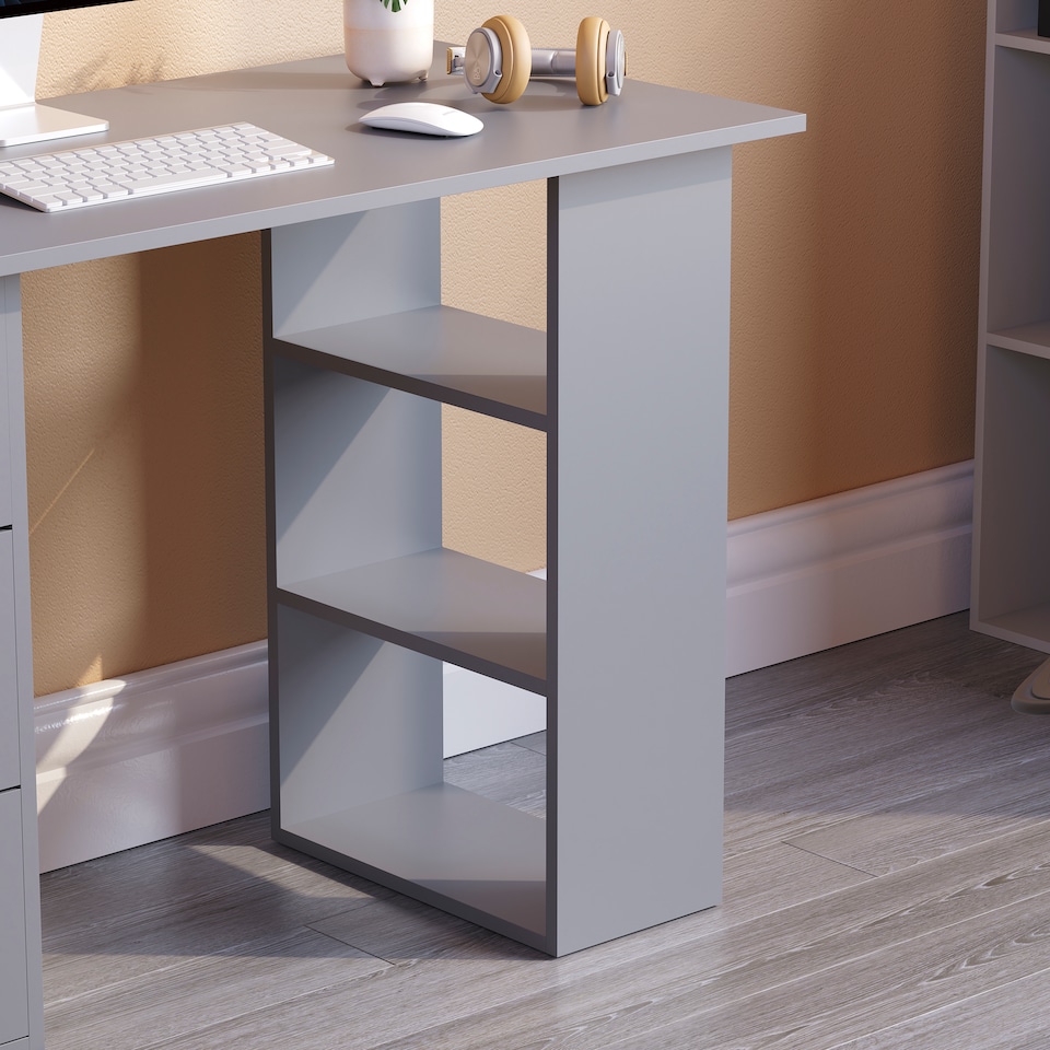 image 1 of Vida Designs Mason 3 Drawer 3 Shelf Computer Desk Home Office Workstation, Grey
