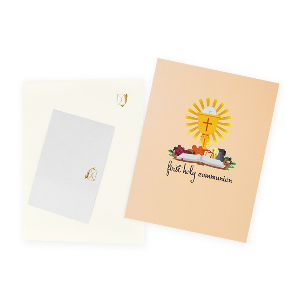 image 1 of Religious Symbols & Floral First 3D Pop Up Holy Communion Card