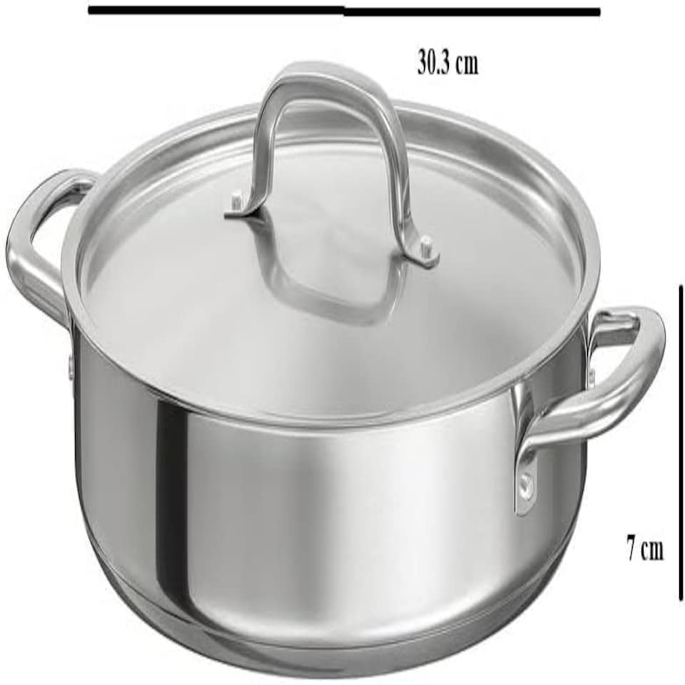image 1 of Triply Stainless Steel Saute Pan 28cm, Nonstick 3-Layer Construction, Induction Compatible, with Steel Lid