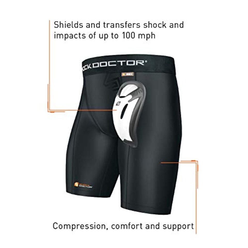 image 1 of Shock Doctor 221 Short Compression With Bioflex Cup - Athletic Support With Comfort And Compression For Maximum Range Of Motion - Adult (One Pair Shorts & Athletic Cup) Black