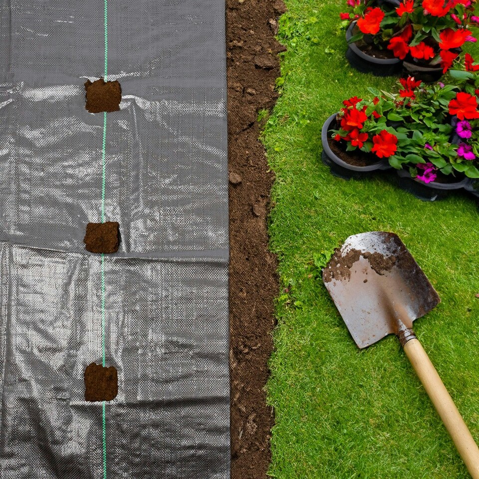 image 1 of Harbour Housewares 110gsm Weed Control Membrane - 4m x 50m (4 Rolls) - Weed Fabric Garden Membrane Weed Membrane Flower Bed Membrane Black