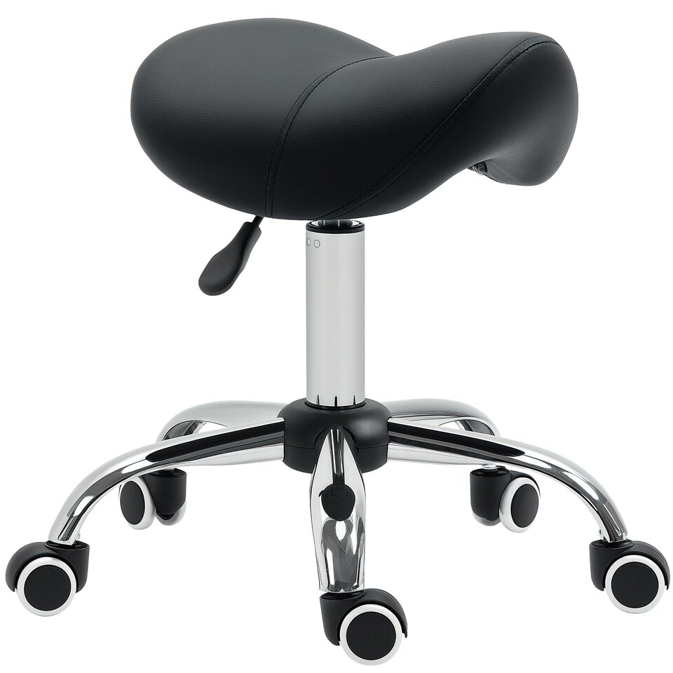 image 1 of HOMCOM PU Leather Saddle Stool w/ Moulded Padded Seat Adjustable Height Black