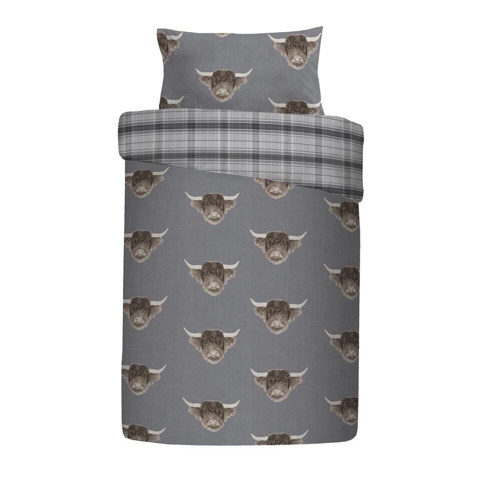 image 1 of Fusion Highland Cow Duvet Cover Set Grey