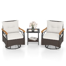COSTWAY 3 Piece Outdoor Swivel Chair Set Patio Wicker Rotating Chairs