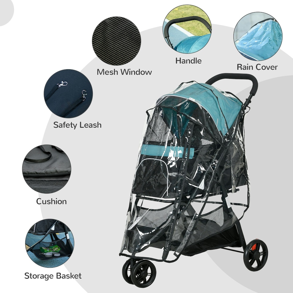 image 1 of PawHut Dog Stroller for XS Dogs, S Dogs, Cats with Rain Cover - Dark Green