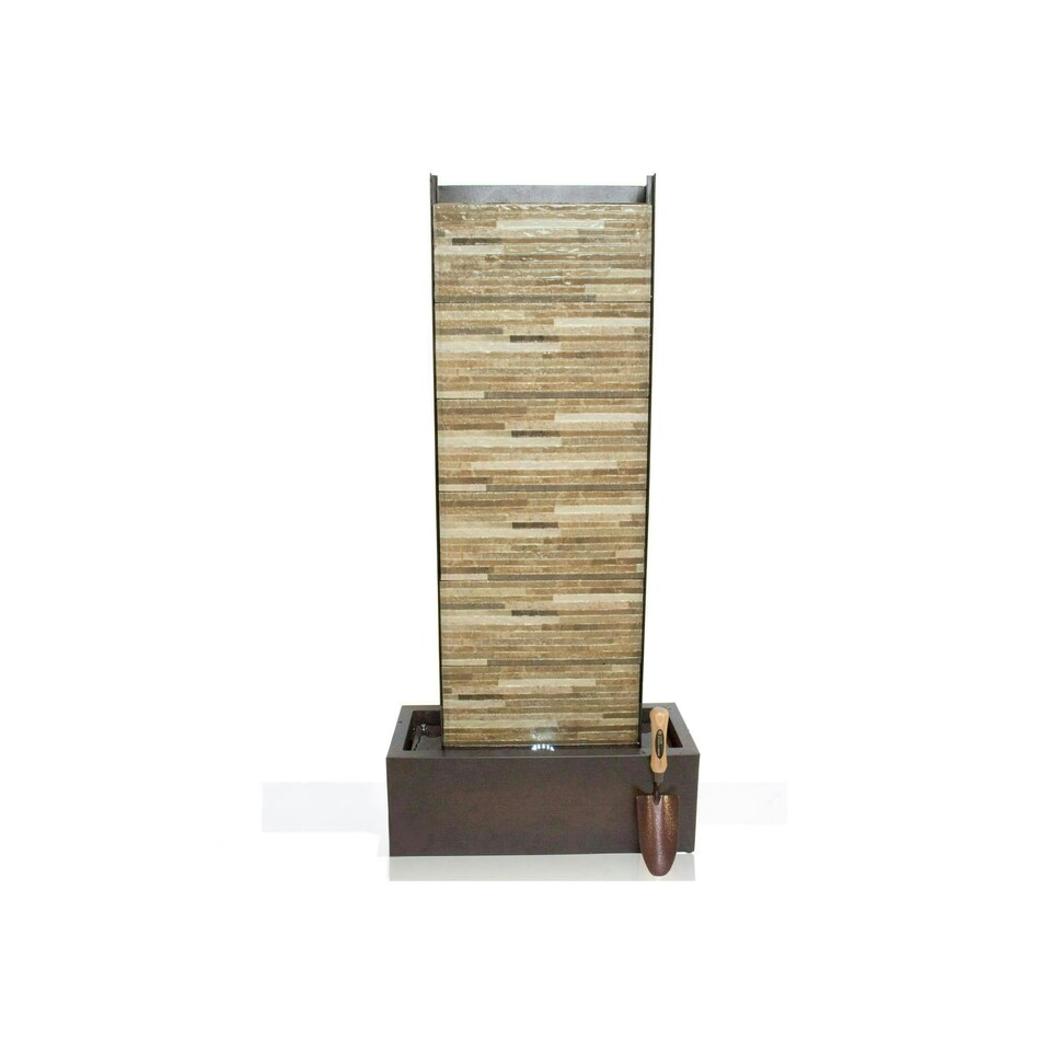 image 1 of Primrose Zinc Outdoor Water Wall Feature Stone Effect With Lights 120cm