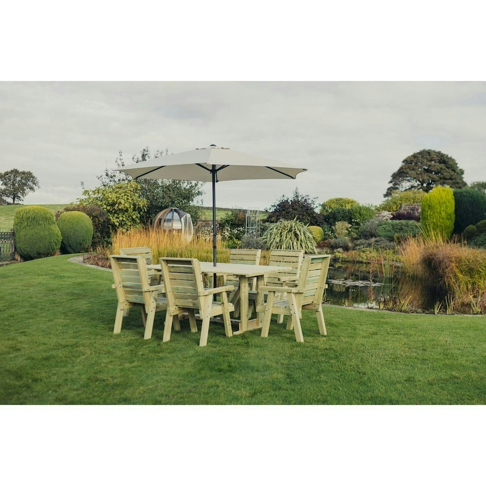 image 1 of Clover 6 Seater Rectangular Table Set with 6 Chair - Pressure Treated Timber - Partially Assembled