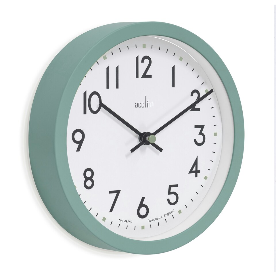 image 1 of Acctim Elstow Small Kitchen Wall Clock Quartz Retro Style 20cm Green | Meadow