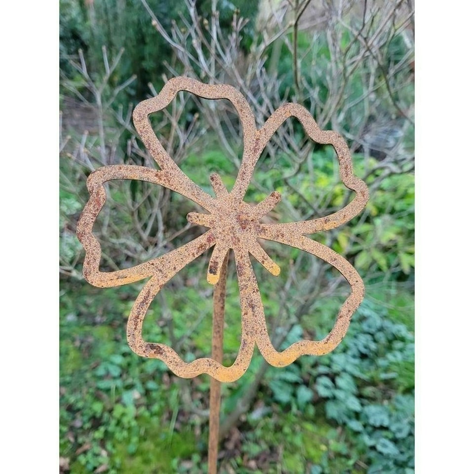 image 1 of 4 Feet Flowering Petal Plant Pin Garden Art (Pack of 3) - Bare Metal/Ready to Rust