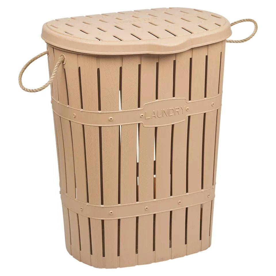image 1 of 65L Bamboo Look Laundry Basket With Rope | Cream | 1