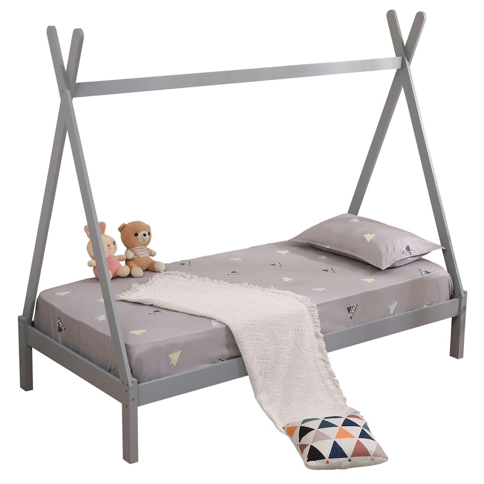 image 1 of Harry Kids Childrens Grey Wooden Teepee Tent Single Bed Frame
