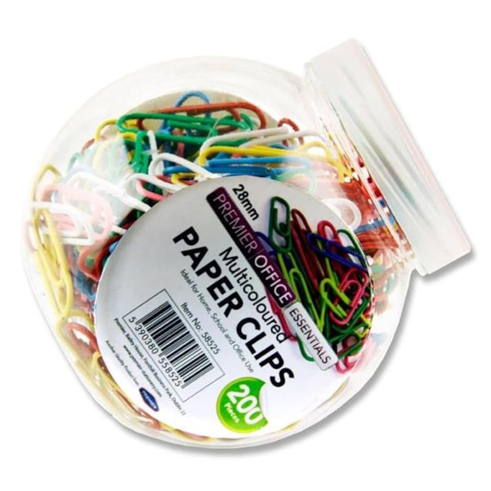 image 1 of Tub of 200 28mm Multicoloured Paper Clips by Premier Office