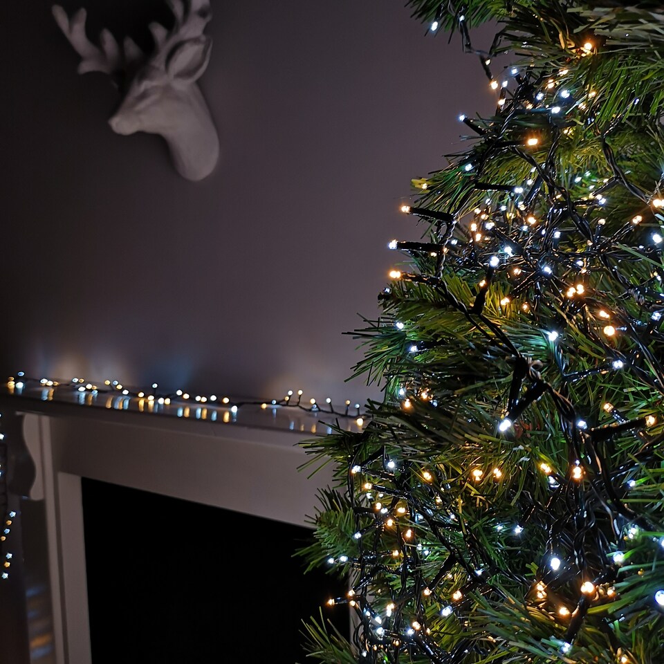 image 1 of 2000 LED 50m Indoor Outdoor Christmas Multi Function Mains Operated String Lights with Timer in Cool & Warm White | White | White