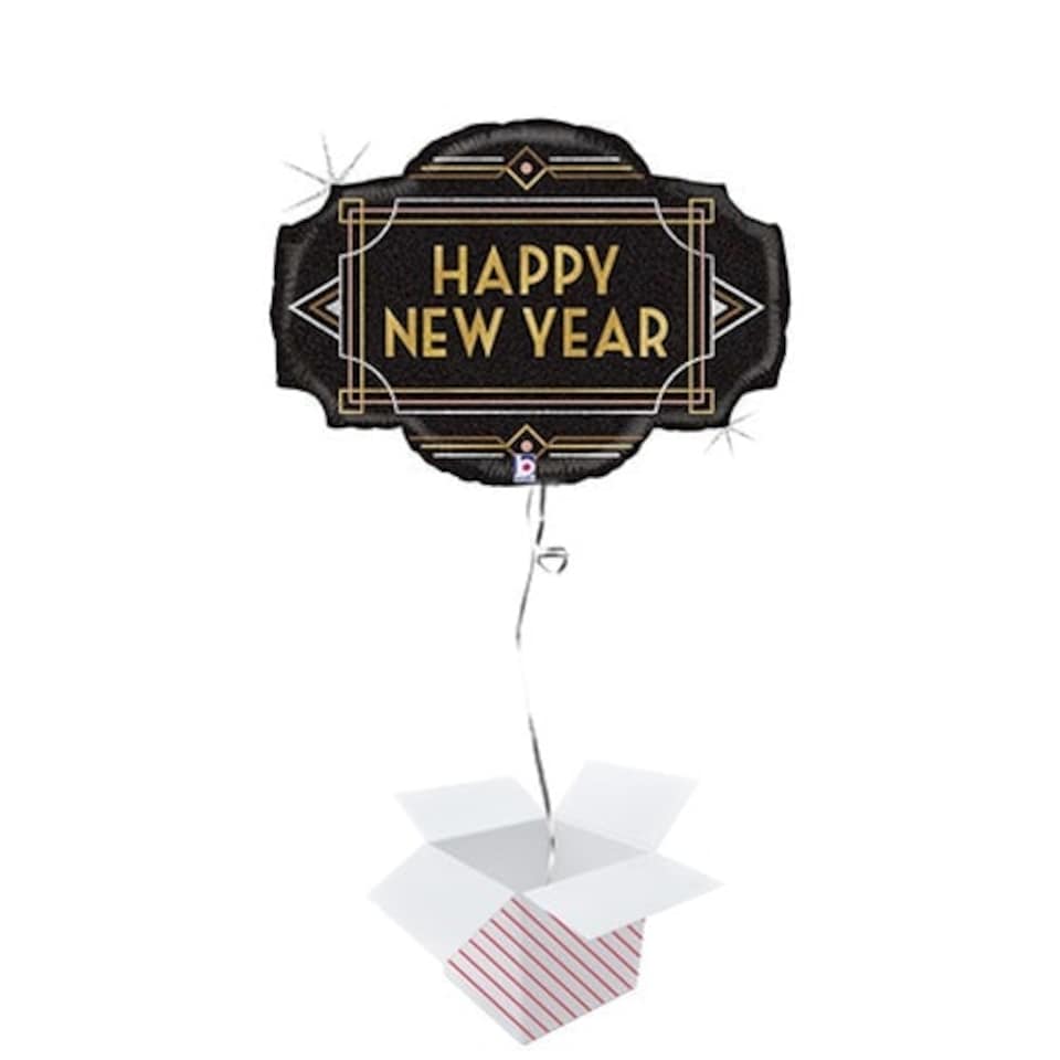 Happy New Year Glitter Foil Giant Balloon - Inflated Balloon in a Box