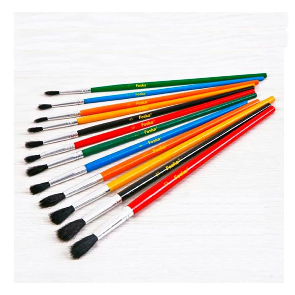 image 1 of Pack of 12 Assorted Size Wooden Handle Wool Hair Artist Paint Brushes