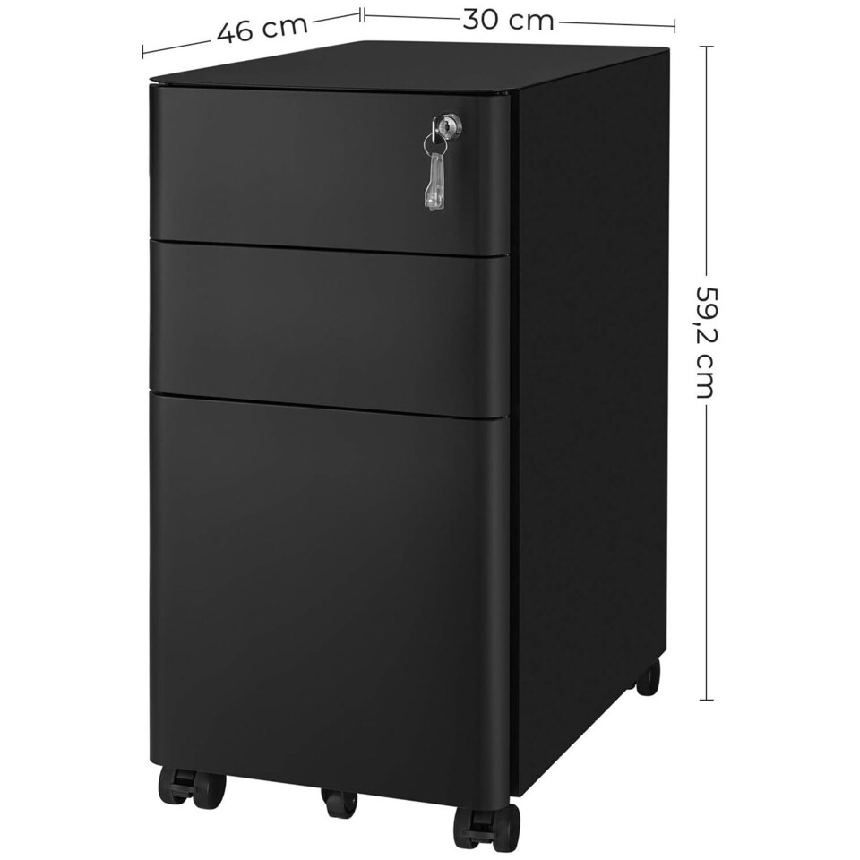 image 1 of Lockable Mobile File Cabinet with Wheels, Pre-Assembled Office Storage for Hanging Documents, Black