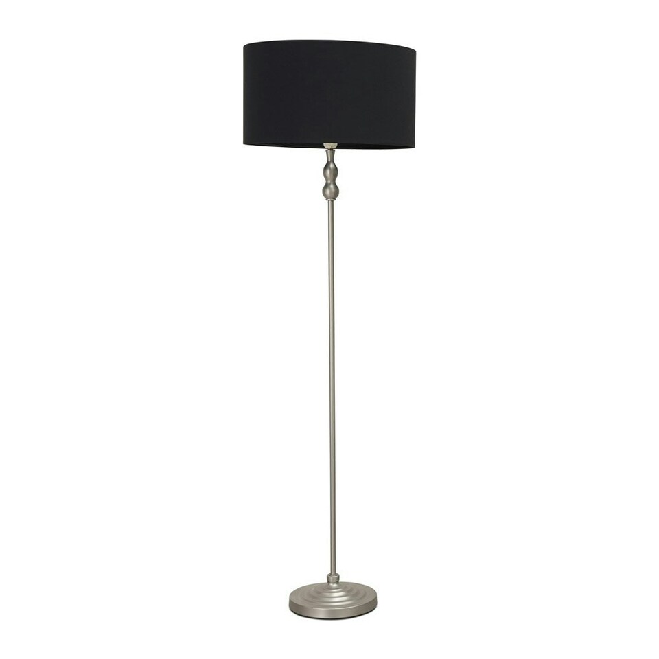 image 1 of ValueLights Maggie Brushed Chrome Candlestick Floor Lamp with Black Shade with LED Bulb