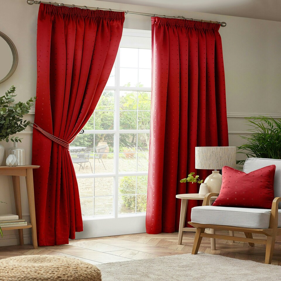 image 1 of Adison Lined Pencil Pleat Taped Curtains - 168cm x 137cm - Red