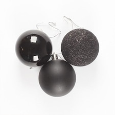 Black Shatterproof Christmas Baubles 6cm - Pack of 6